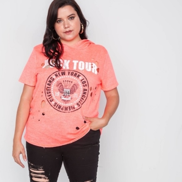 HOST PICK Coral Distressed Hoodie Tee 3X - Picture 5 of 5
